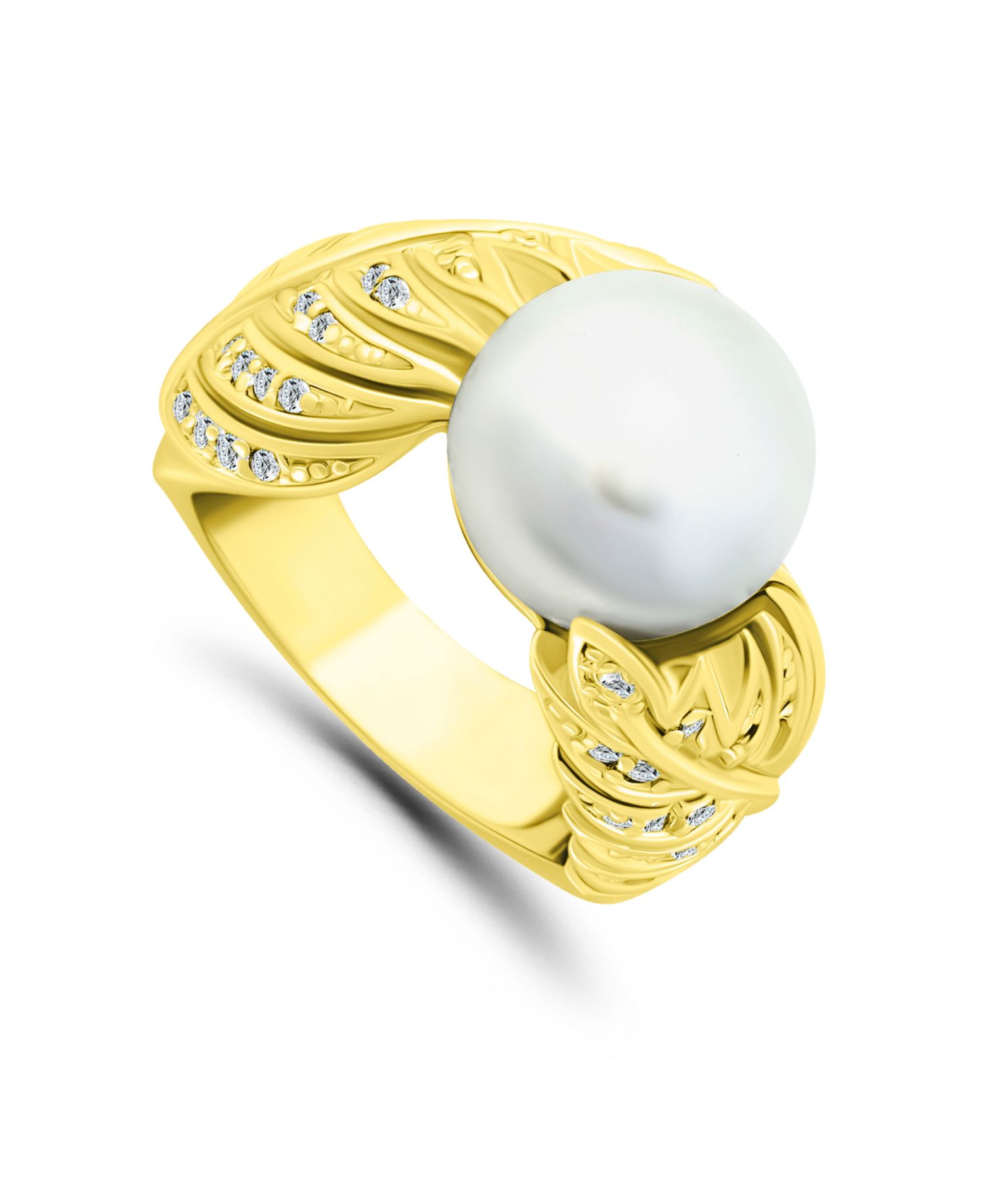 Imitation Pearl and Multi Row Pave Cubic Zirconia Ring