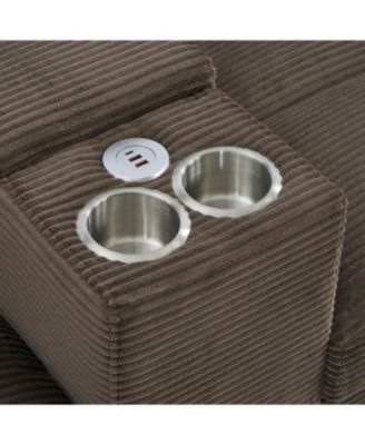  Modern U-shaped Corduroy Sofa with Storage, Cup Holders & USB Ports