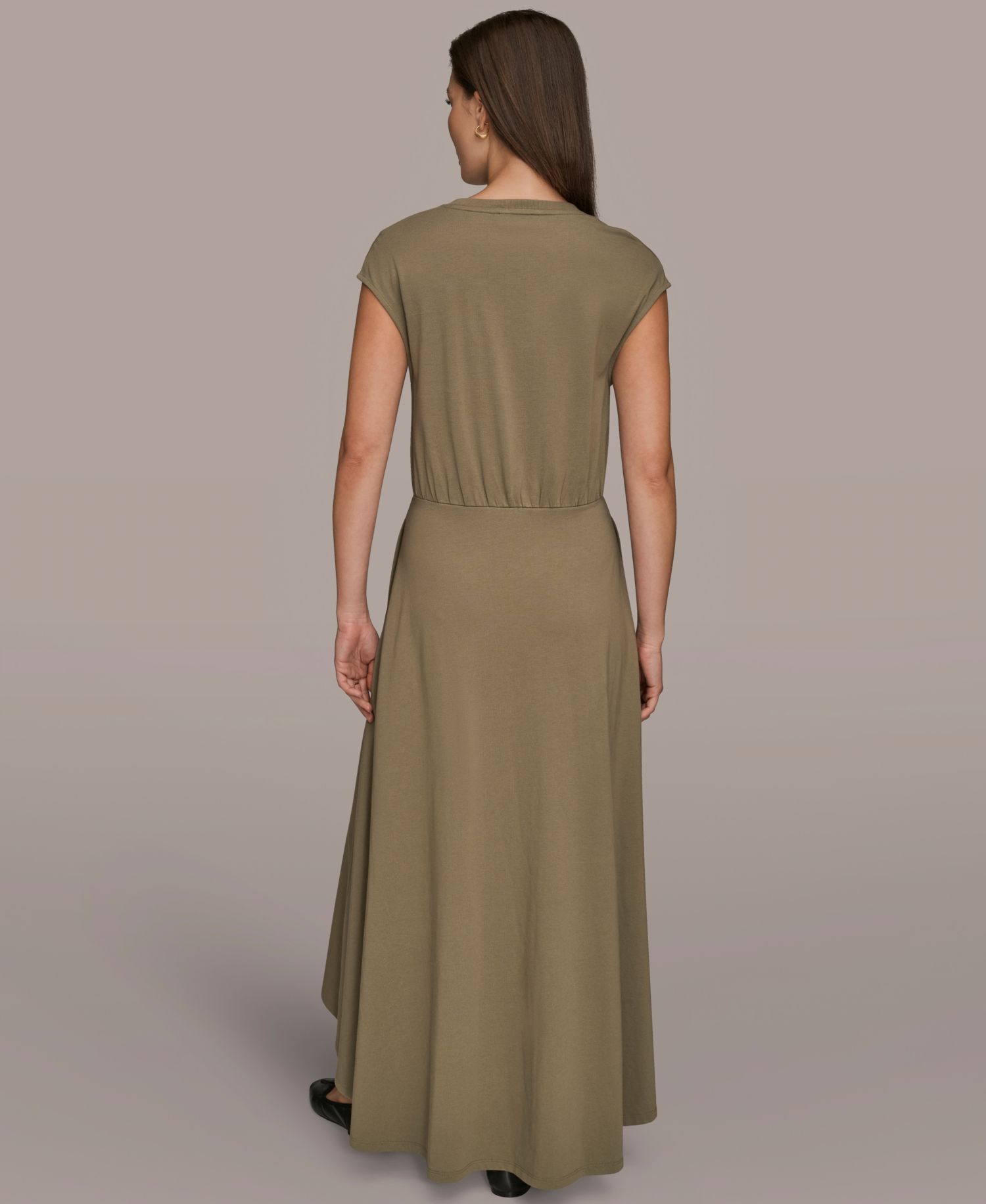 Women's Cotton Jersey Hi Lo Cap Sleeve Crew Neck Dress