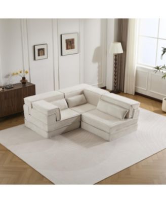Streamdale Compression Sofa, Convertible Floor Sofa Bed, Modular Sectional, 3 Seater, White