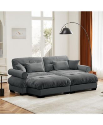 Streamdale Oversized Modern Two-Seater Sofa with Ottoman, Velvet, Grey