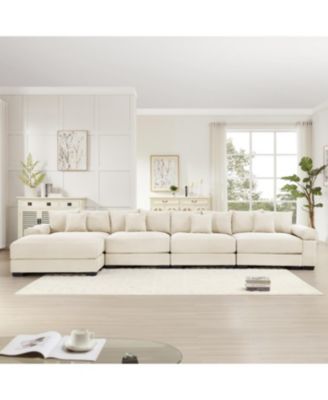  170" Oversized Cloud Modular L-Shape Sectional Couch, Cream Corduroy, Ottoman, 12 Pillows