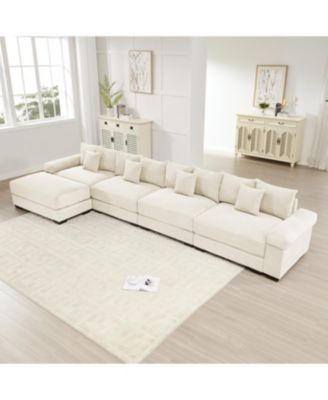  170" Oversized Cloud Modular L-Shape Sectional Couch, Cream Corduroy, Ottoman, 12 Pillows