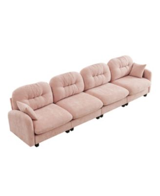 Streamdale Four-Seater Modular Chenille Sectional Couch with Pillows, Pink