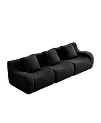 Streamdale Boneless Sofa, Teddy Fabric, Anti-Slip, No Assembly, Curved Armrests, Black