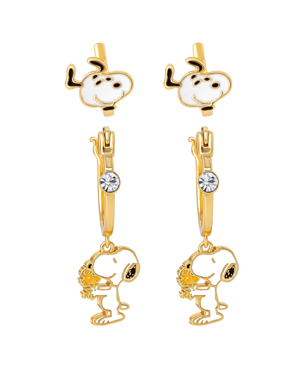 Peanuts Snoopy Earring Set, 2-Pair, Gold-Tone Studs & Dangle Hoops