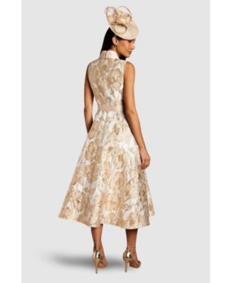 Women's Sleeveless Tux Jacquard Midi Dress