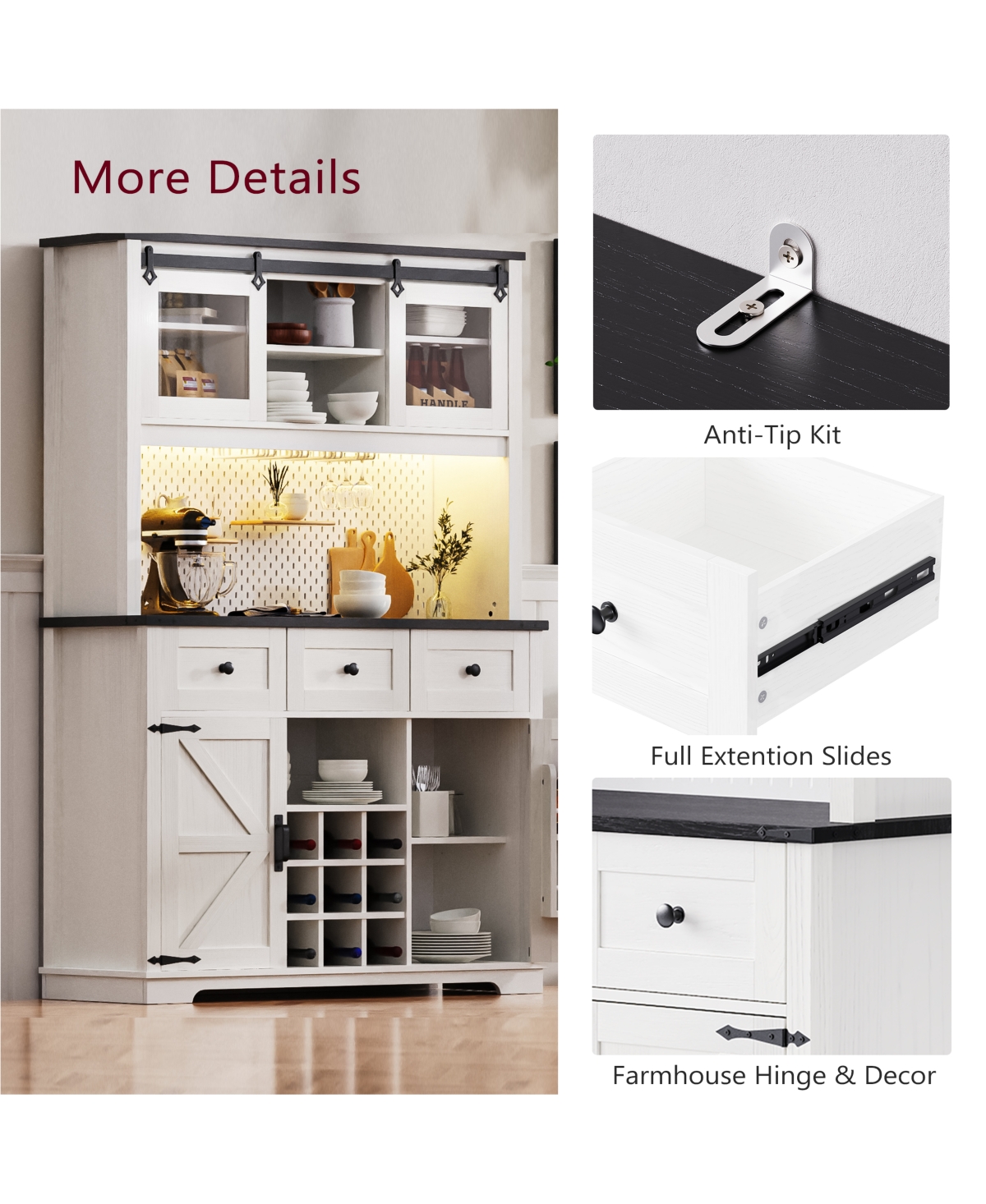 Boyel Living 71" Farmhosue Pantry Bar Cabinet with Internal Storage Rack,Kitchen Cabinet with Hutch,Sliding Door,Rustic Coffee Bar Storage Cabine