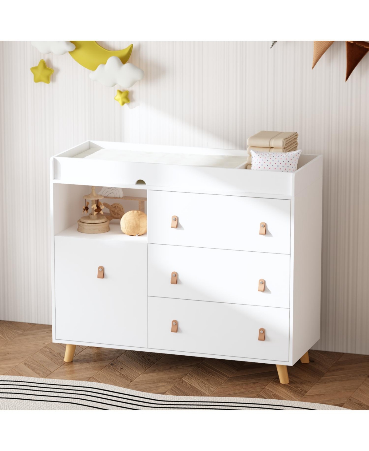 Homsee 4-Drawer Chest of Drawers Nursery Storage Organizer With Changing Table Open Shelf