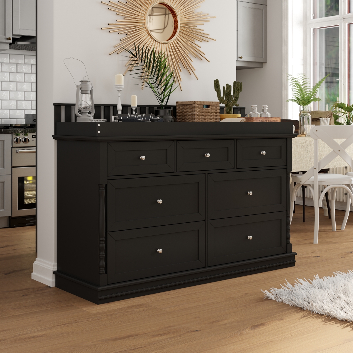 Homsee Changing Table with 7-Drawers, Guardrail Top, Anti-Tip Safety Feature