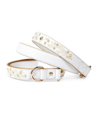 Western Style Full Grain Genuine Leather Dog Leash with Embroidery and Pearl or Turquoise Studs