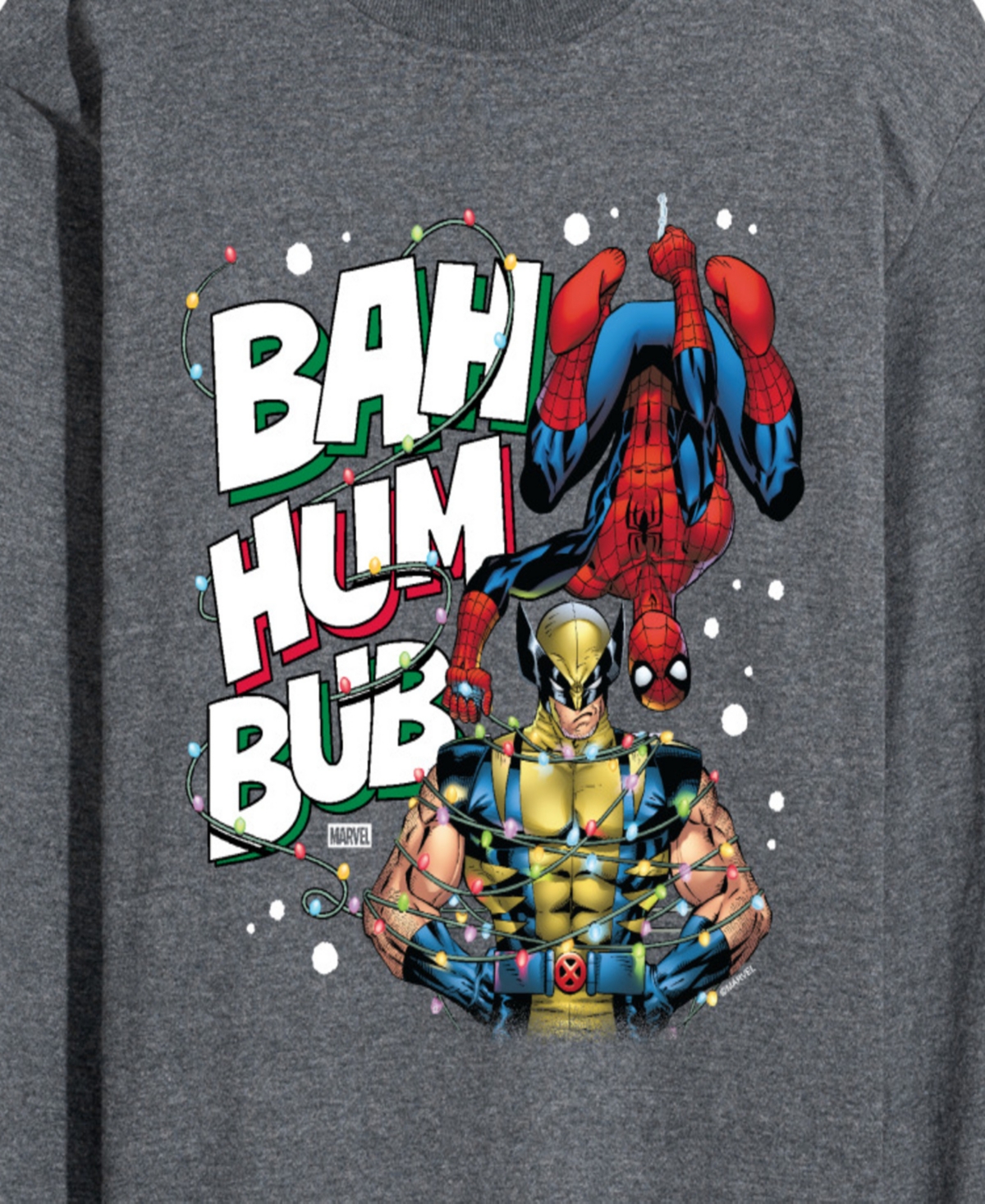 Airwaves Men's Marvel Bah Hum Bub Wolverine and Spider-Man Graphic Long-Sleeve T-Shirt