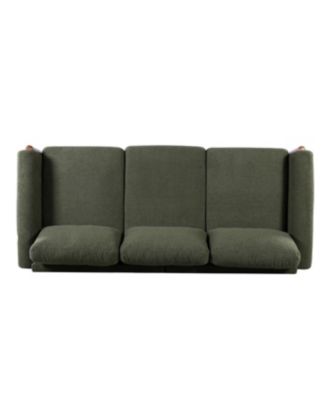 Streamdale 83.86" 3-Seater Sofa, Curved Armrest, Teddy Velvet, Solid Wood Legs & Frame, Green