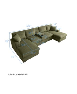 Streamdale U Shaped Cloud Couch Sectional Sofa, 126" Oversized Comfy Green Sofa with Console