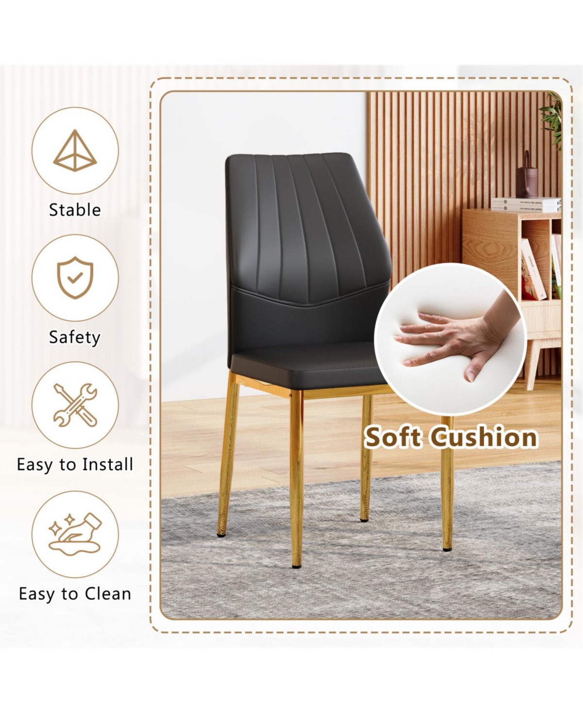 Streamdale Furniture Streamdale Set of 4 Black Dining Chairs, 37" High, Ergonomic Pu Backrest