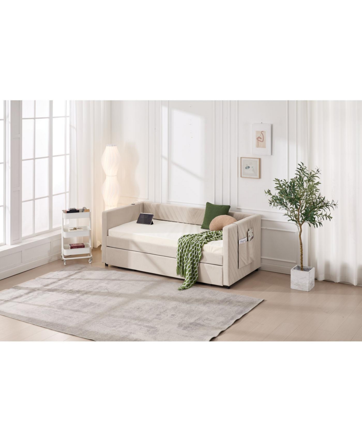 Streamdale Furniture Streamdale Twin Upholstered Daybed with Trundle, Usb, Side Pockets