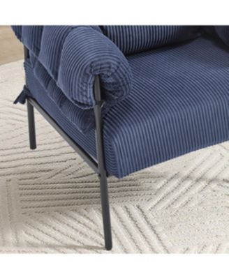 Streamdale Modern Teddy Fleece Upholstered Chair with Gold Metal Legs, Dark Blue
