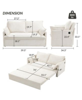 Streamdale Ergonomic Sofa Bed with Storage & Charging - Corduroy Convertible Sleeper