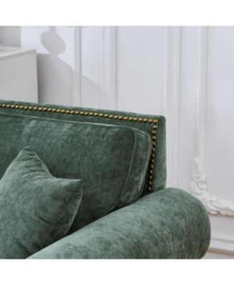 86" Modern Chenille 3-Seater Sofa with Rolled Arms & Wood Legs (Green