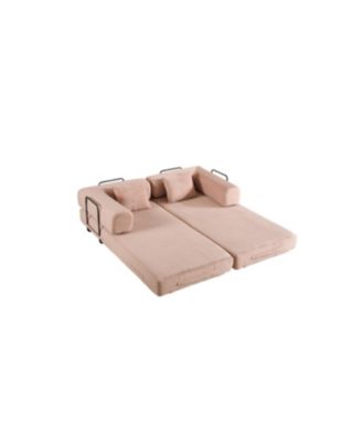  Convertible Sleeper Sofa Bed with Pillow (Pink