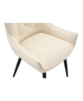 Streamdale Dining Chairs Set of 4, Off White Faux Leather, Gold Mesh Texture, Black Legs (Set of 4