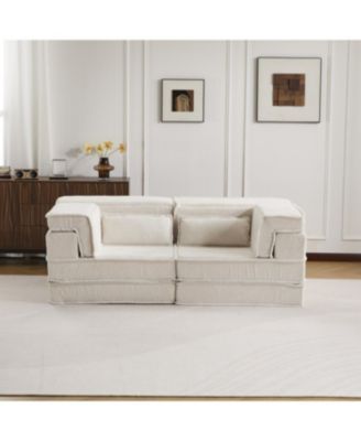 Streamdale Compression Sofa, Convertible Floor Sofa Bed, Modern Oversized Loveseat, White