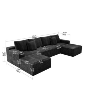  Grey 4PC Modular Corduroy Sectional Sofa - No Assembly Required