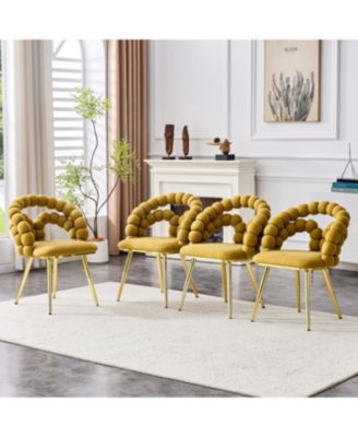 Streamdale Set of 2 Yellow Velvet Dining Chairs with Gold Legs