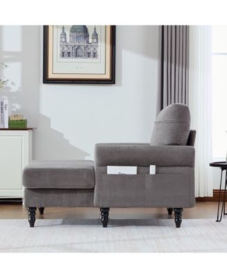 Streamdale Modern Minimalist Chenille Chaise Lounge Recliner Sofa with Wooden Legs & Side Pockets