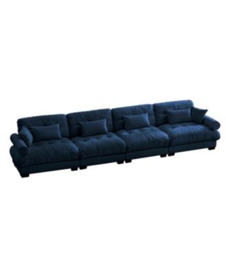 Streamdale Super Comfort Oversized Modular Velvet Sectional Sofa Couch with Ottoman, Blue