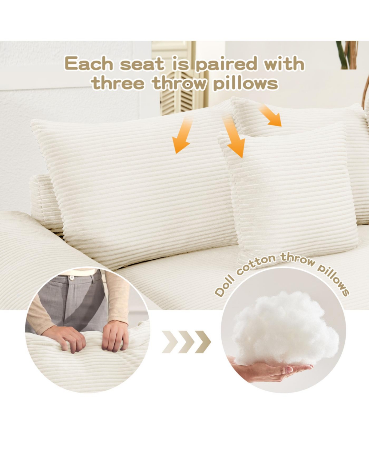 Streamdale Oversized Cloud Modular Sectional Couch with Ottoman, Cream