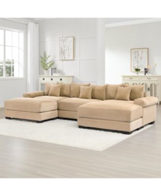 Streamdale Camel 130" Oversized Corduroy Cloud Modular Sectional Couch with Ottoman