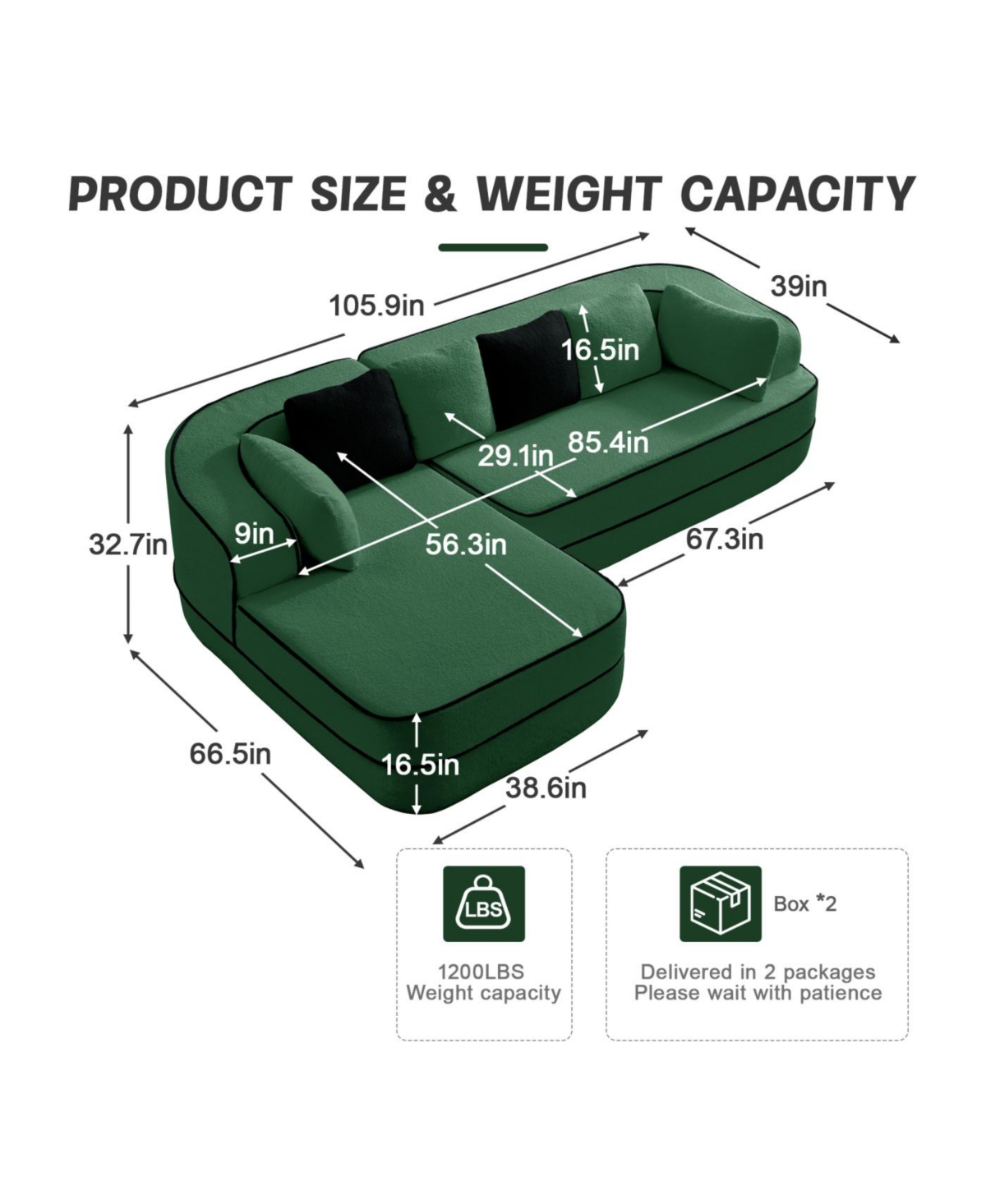 Streamdale Green L-Shaped Teddy Fabric Sofa with Chaise