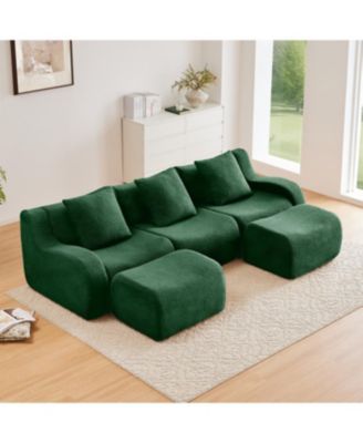 Streamdale U-shaped Soft Teddy Fabric Boneless Sofa,Green