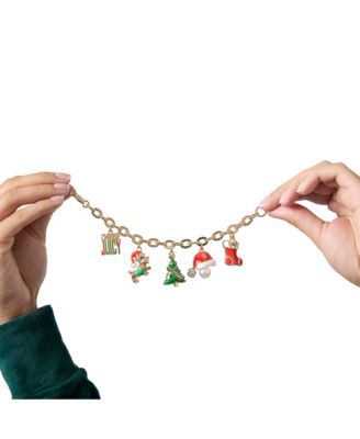Holiday Charm Bracelet, Gold Tone Enamel Christmas Motifs