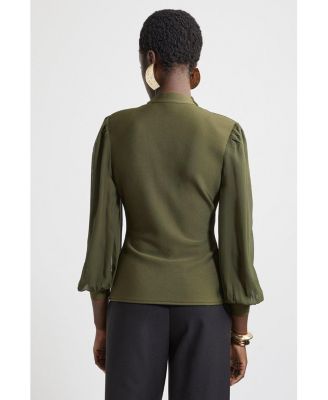 Women's Zip Detail Chiffon Sleeve Knit Top