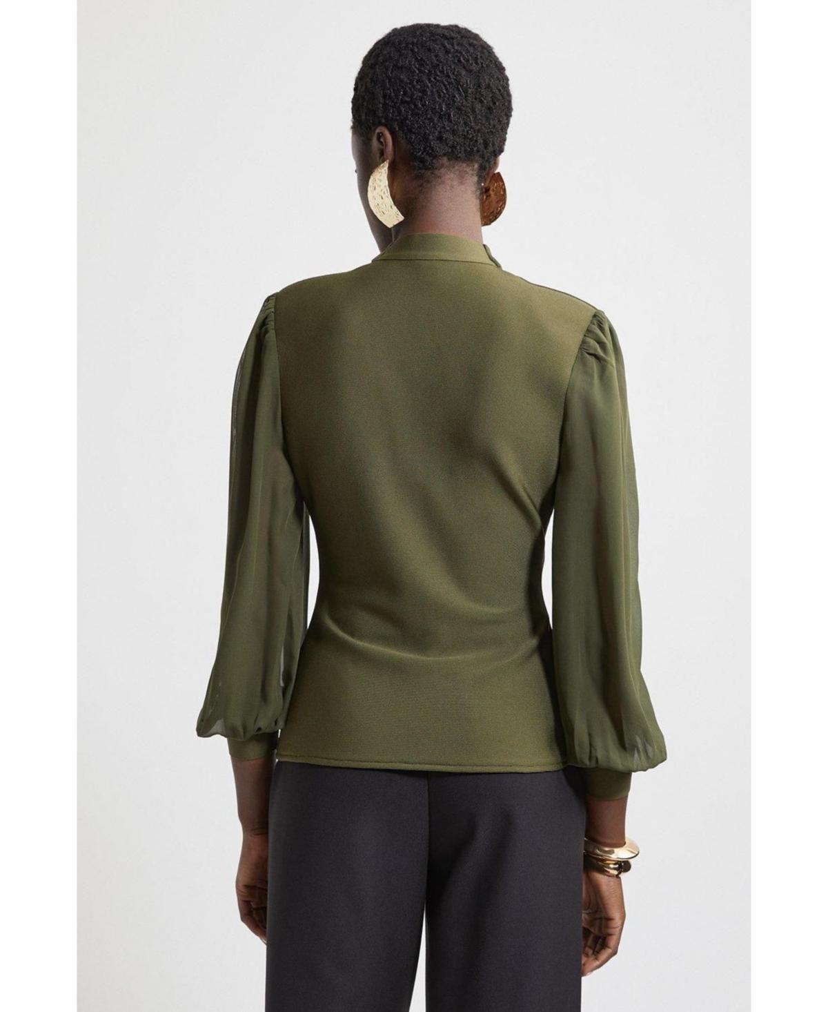 Karen Millen Women's Zip Detail Chiffon Sleeve Knit Top