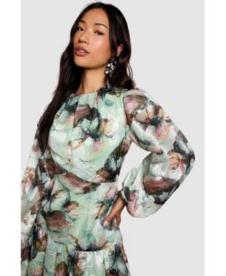 Women's Puff Sleeve Jacquard Midaxi Dress