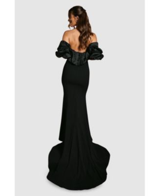 Women's Puff Sleeve Bardot Fishtail Maxi Dress