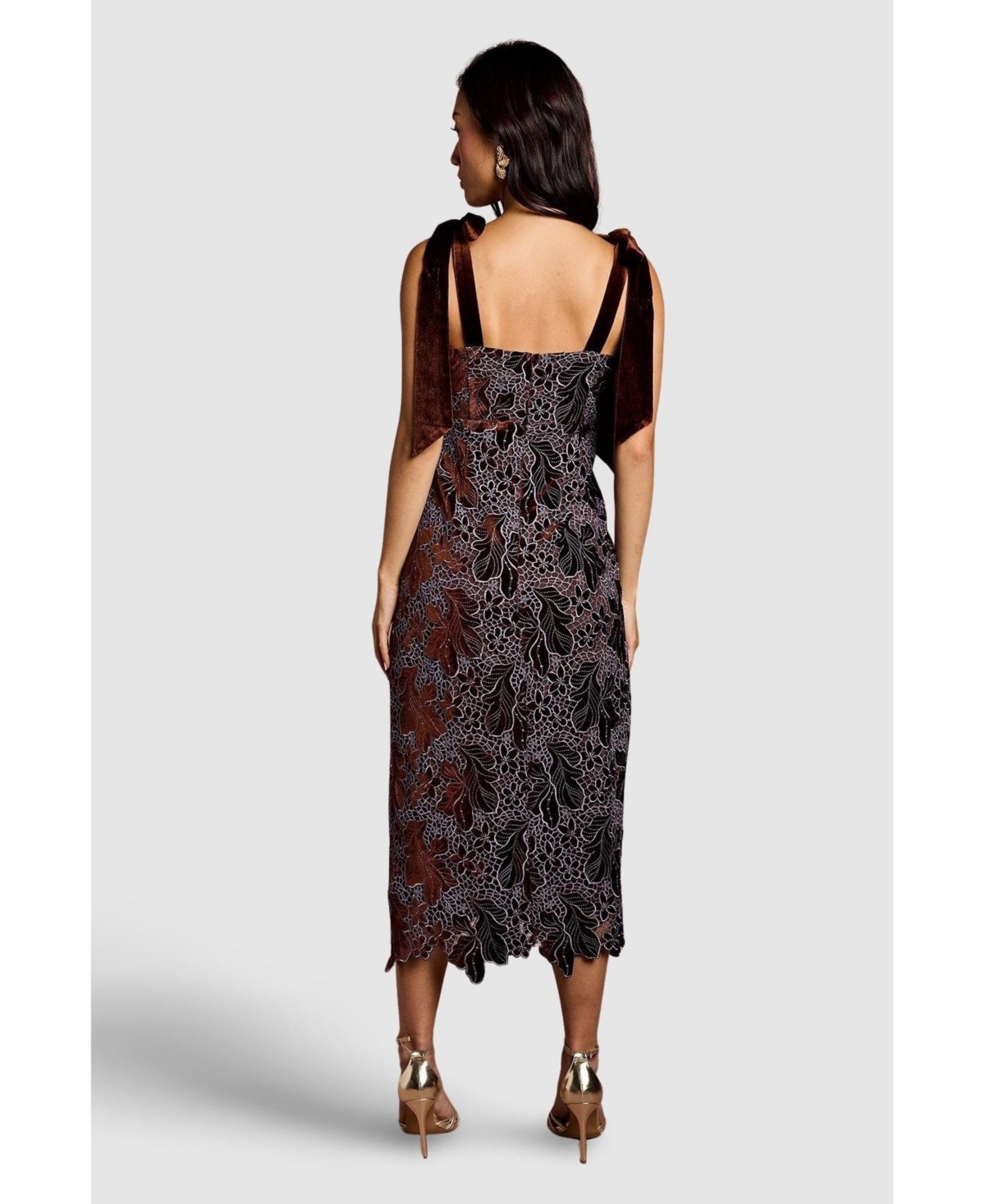 Coast Women's Velvet Lace Tie Shoulder Midi Dress