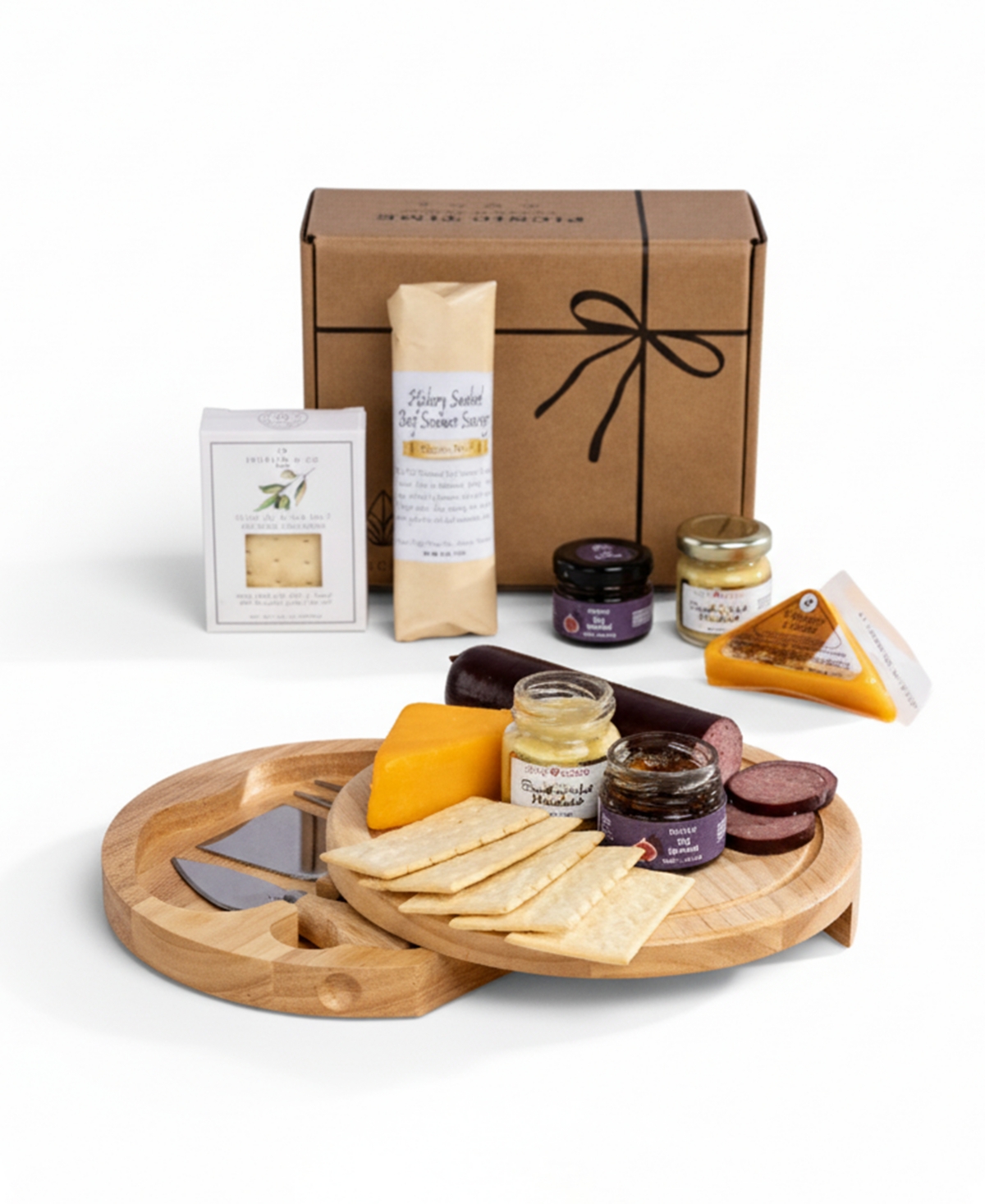 Toscana Brie Cheese Board With Gourmet Gift Pack, 5-piece In Brown