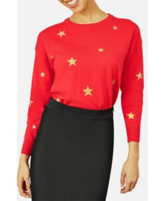 Women's Foil Star Print Relaxed Fit Sweater