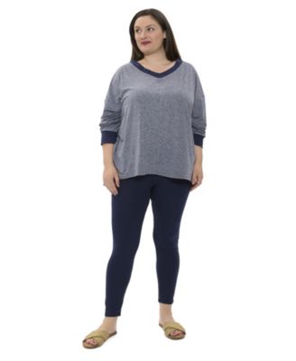 Plus Size Two Tone V-Neck Long-Sleeve Top and Legging Set