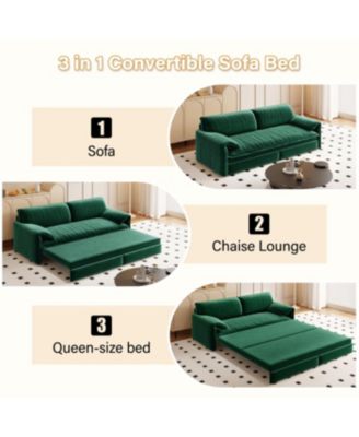 66" Queen Pull Out Sofa Bed with Storage, 3-in-1 Convertible Velvet Loveseat Sleeper