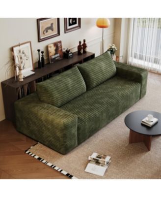 2-Setaser 63" Corduroy Sofa, Deep Seat Comfy Loveseat, Green