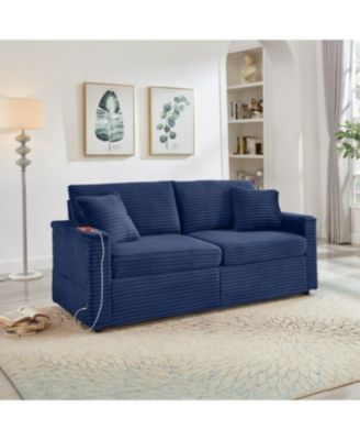 Streamdale Comfortable Fluffy Corduroy Lazy Sofa with Storage, Double Ottomans & Table Board