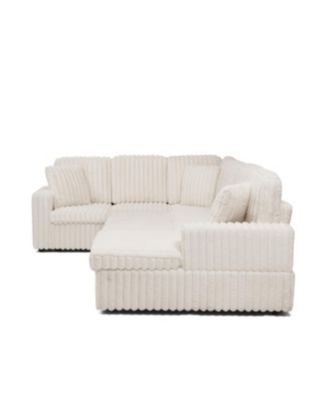 Streamdale Beige Corduroy Striped U-shaped Sofa with Pull-out Bed & Storage Chaise