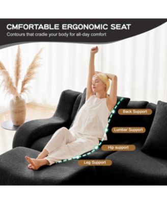 Streamdale Boneless Sofa, 3 Seat Teddy Fabric, Anti-Slip, No Assembly, Black