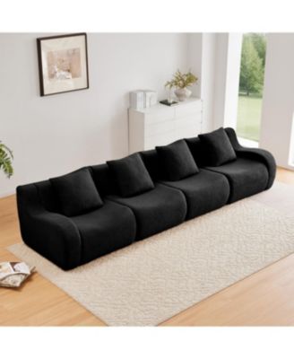 Streamdale 4-Seat Boneless Sofa, Teddy Fabric, No Assembly, Curved Armrest, Black
