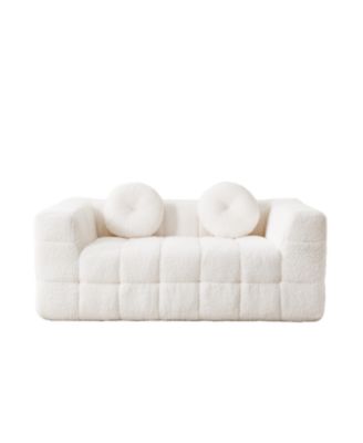  Modern Boneless Couch with Two Circular Throw Pillows, Two-Seater Sofa